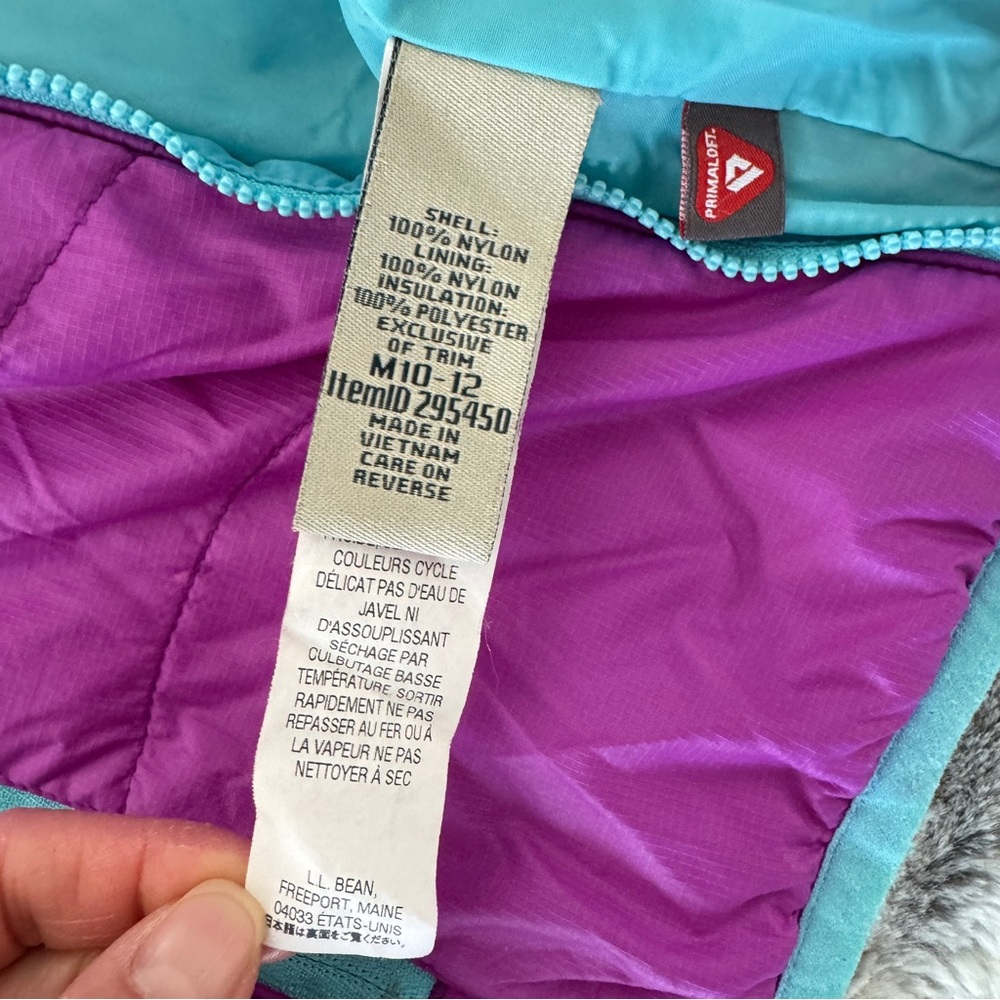 LL Bean Kids Girls Hooded Puffer Jacket Size M 10 12 Lightweight - Picture 13 of 15